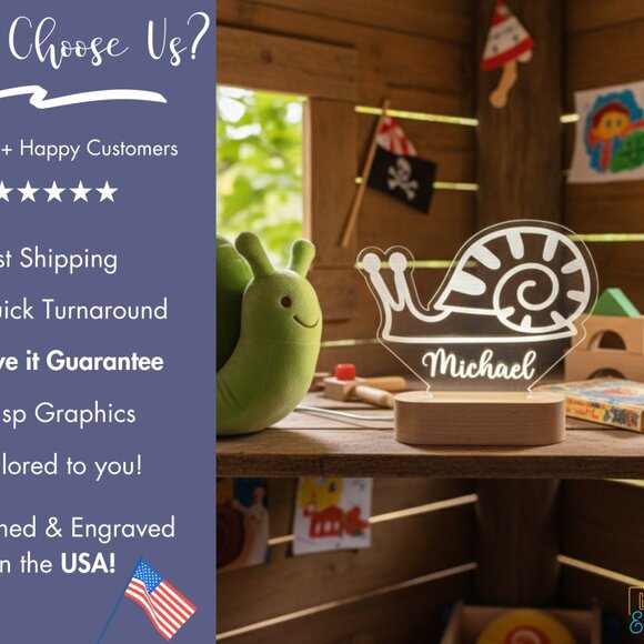 Snail Custom Name Light • Personalized LED Cloud Decor • Baby Gift - Picture 4 of 8